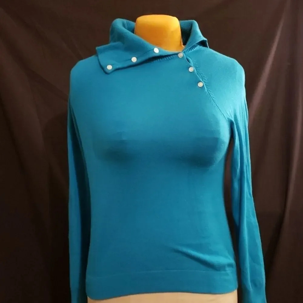 DLG turquoise cowl neck button sweater  sz M